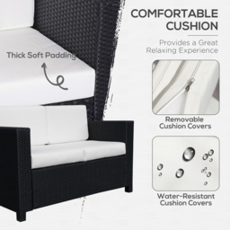 Outsunny 2 Seater Garden Furniture, Rattan Sofa with Soft Padded Cushion and Armrests, Wicker Garden Loveseat for Patio, Black - thumbnail 5