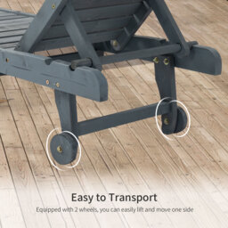 Outsunny Garden Patio Sun Lounger, Outdoor Wooden Sun Bed with Built-In Table, Reclining Backrest and Rolling Wheels for Sunbathing, Grey - thumbnail 6
