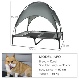 PawHut Elevated Dog Bed, Waterproof Pet Cot with Breathable Mesh & UV Protection Canopy, Grey, for Small & Medium Dogs, 92x76x90cm - Aosom UK - thumbnail 3