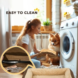PawHut Calming Dog Bed Pet Mattress w/ Removable Cover, Anti-Slip Bottom, for Medium Dogs, 90L x 69W x 21Hcm - Brown - Aosom UK - thumbnail 8