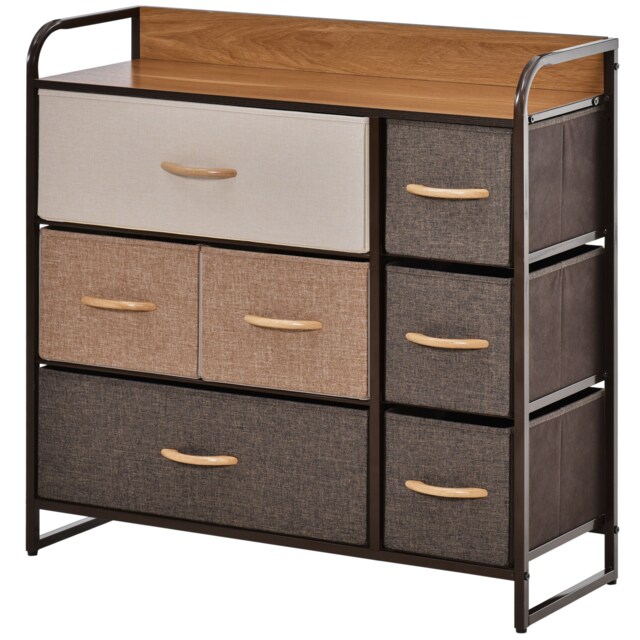 HOMCOM Dresser Fabric Drawers w/ 7 Linen-Feel Foldable Drawers & Metal Frame for Storage in Dining & Living Room, Bedroom, Multicoloured - Aosom UK - image 1