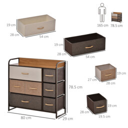 HOMCOM Dresser Fabric Drawers w/ 7 Linen-Feel Foldable Drawers & Metal Frame for Storage in Dining & Living Room, Bedroom, Multicoloured - Aosom UK - thumbnail 3