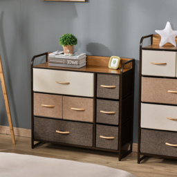 HOMCOM Dresser Fabric Drawers w/ 7 Linen-Feel Foldable Drawers & Metal Frame for Storage in Dining & Living Room, Bedroom, Multicoloured - Aosom UK - thumbnail 2
