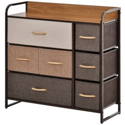 HOMCOM Dresser Fabric Drawers w/ 7 Linen-Feel Foldable Drawers & Metal Frame for Storage in Dining & Living Room, Bedroom, Multicoloured - Aosom UK