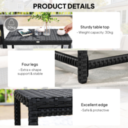 Outsunny Outdoor Coffee Table Side Table with Rectangular Frame for Patio, Balcony, Black - thumbnail 6