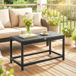 Outsunny Outdoor Coffee Table Side Table with Rectangular Frame for Patio, Balcony, Black - thumbnail 2