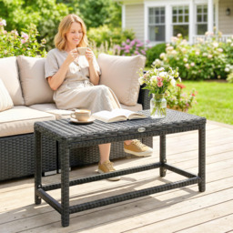 Outsunny Outdoor Coffee Table Side Table with Rectangular Frame for Patio, Balcony, Black - thumbnail 9