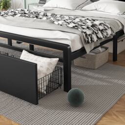 Metal Bed with LED Strip Lights and Charging Ports, Bed Frame with Wheeled Drawers, Padded Storage, 209L x 137.5W x 100H cm, Black - Aosom UK - thumbnail 9