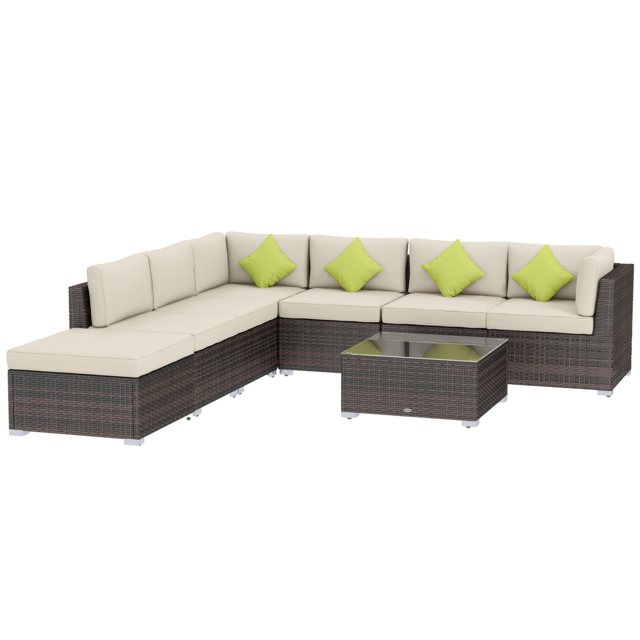 Outsunny 8pc Rattan Corner Sofa Set Rattan Garden Furniture with Thick Cushions and Glass Top Table, Mixed Brown - Aosom UK - image 1
