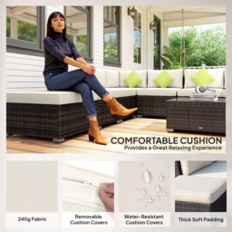 Outsunny 8pc Rattan Corner Sofa Set Rattan Garden Furniture with Thick Cushions and Glass Top Table, Mixed Brown - Aosom UK - thumbnail 5