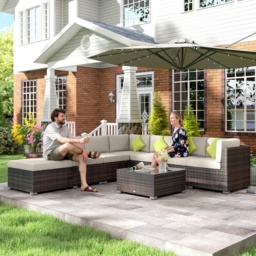 Outsunny 8pc Rattan Corner Sofa Set Rattan Garden Furniture with Thick Cushions and Glass Top Table, Mixed Brown - Aosom UK - thumbnail 9