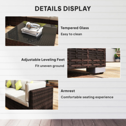 Outsunny 8pc Rattan Corner Sofa Set Rattan Garden Furniture with Thick Cushions and Glass Top Table, Mixed Brown - Aosom UK - thumbnail 7