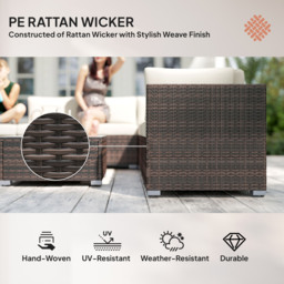 Outsunny 8pc Rattan Corner Sofa Set Rattan Garden Furniture with Thick Cushions and Glass Top Table, Mixed Brown - Aosom UK - thumbnail 4