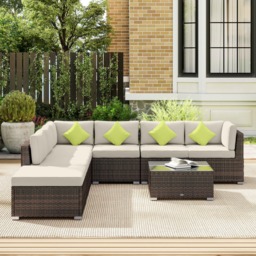 Outsunny 8pc Rattan Corner Sofa Set Rattan Garden Furniture with Thick Cushions and Glass Top Table, Mixed Brown - Aosom UK - thumbnail 8