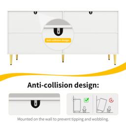 Wave Front Sideboard with 4 Doors & 2 Drawers, Gold Handles & Feet, Modern Buffet Storage Cabinet for Home Storage, 152x40x75 cm, White - Aosom UK - thumbnail 5