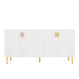 Wave Front Sideboard with 4 Doors & 2 Drawers, Gold Handles & Feet, Modern Buffet Storage Cabinet for Home Storage, 152x40x75 cm, White - Aosom UK - thumbnail 2