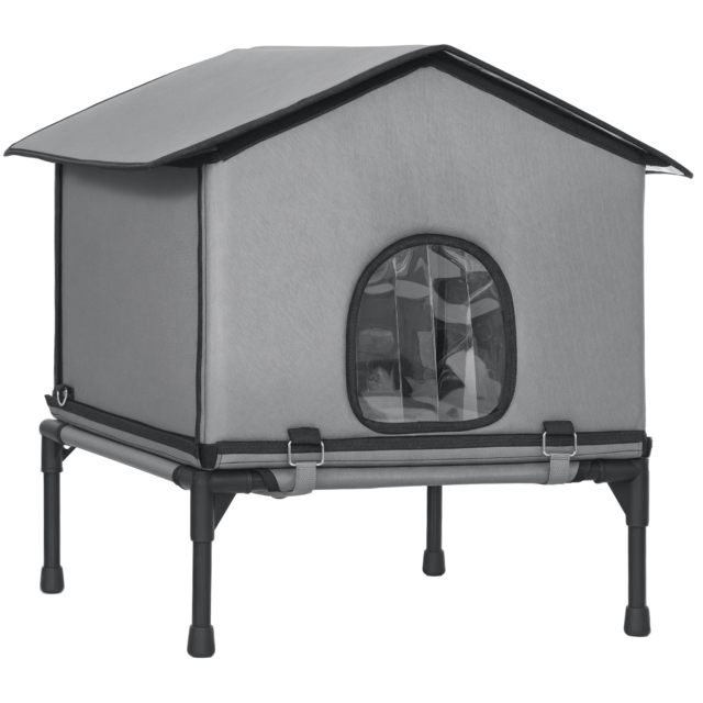 PawHut Outdoor Cat House, Waterproof Insulated Cat Kennel with Elevated Base, Foldable Feral Kitty Shelter for Kittens, Grey - image 1