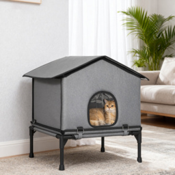 PawHut Outdoor Cat House, Waterproof Insulated Cat Kennel with Elevated Base, Foldable Feral Kitty Shelter for Kittens, Grey - thumbnail 9