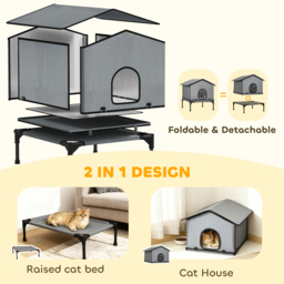 PawHut Outdoor Cat House, Waterproof Insulated Cat Kennel with Elevated Base, Foldable Feral Kitty Shelter for Kittens, Grey - thumbnail 4
