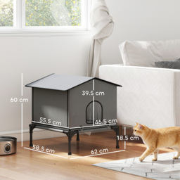 PawHut Outdoor Cat House, Waterproof Insulated Cat Kennel with Elevated Base, Foldable Feral Kitty Shelter for Kittens, Grey - thumbnail 3