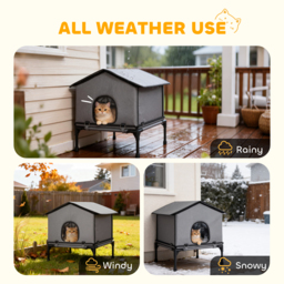 PawHut Outdoor Cat House, Waterproof Insulated Cat Kennel with Elevated Base, Foldable Feral Kitty Shelter for Kittens, Grey - thumbnail 5