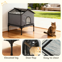 PawHut Outdoor Cat House, Waterproof Insulated Cat Kennel with Elevated Base, Foldable Feral Kitty Shelter for Kittens, Grey - thumbnail 8