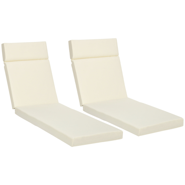 Outsunny Set of 2 Sun Lounger Cushions, Replacement Cushions for Rattan Furniture with Ties, 196 x 55 cm, Cream White - image 1