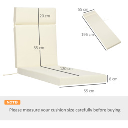 Outsunny Set of 2 Sun Lounger Cushions, Replacement Cushions for Rattan Furniture with Ties, 196 x 55 cm, Cream White - thumbnail 3