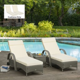 Outsunny Set of 2 Sun Lounger Cushions, Replacement Cushions for Rattan Furniture with Ties, 196 x 55 cm, Cream White - thumbnail 2