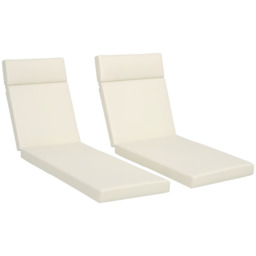 Outsunny Set of 2 Sun Lounger Cushions, Replacement Cushions for Rattan Furniture with Ties, 196 x 55 cm, Cream White