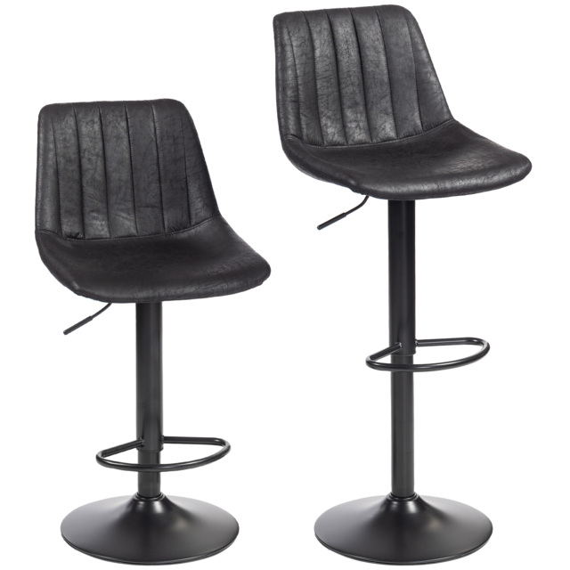 HOMCOM Set of 2 Leathaire Tub Bar Stools - Black - image 1