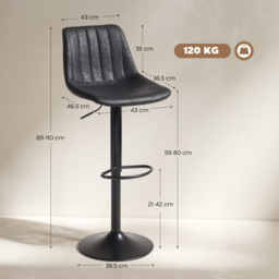 HOMCOM Set of 2 Leathaire Tub Bar Stools - Black - thumbnail 3