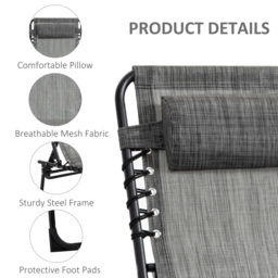 Outsunny Portable Sun Lounger Set of 2, Folding Camping Bed Cot, Reclining Lounge Chair 5-position Adjustable Backrest, Mixed Grey - thumbnail 5