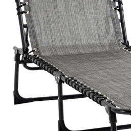 Outsunny Portable Sun Lounger Set of 2, Folding Camping Bed Cot, Reclining Lounge Chair 5-position Adjustable Backrest, Mixed Grey - thumbnail 9