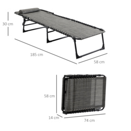 Outsunny Portable Sun Lounger Set of 2, Folding Camping Bed Cot, Reclining Lounge Chair 5-position Adjustable Backrest, Mixed Grey - thumbnail 3