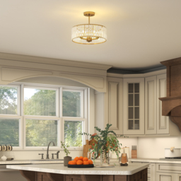 HOMCOM Crystal Ceiling Light Fixture, Semi Flush Mount Modern Crystal Chandelier Ceiling Light for Living Room, Bedroom, Hallway,  Dining Room, E14 Base 3-Lights, Gold Tone - thumbnail 6