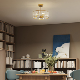 HOMCOM Crystal Ceiling Light Fixture, Semi Flush Mount Modern Crystal Chandelier Ceiling Light for Living Room, Bedroom, Hallway,  Dining Room, E14 Base 3-Lights, Gold Tone - thumbnail 7