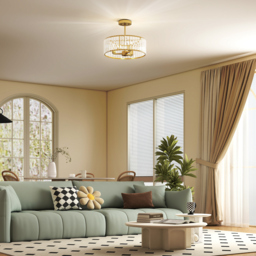 HOMCOM Crystal Ceiling Light Fixture, Semi Flush Mount Modern Crystal Chandelier Ceiling Light for Living Room, Bedroom, Hallway,  Dining Room, E14 Base 3-Lights, Gold Tone - thumbnail 2
