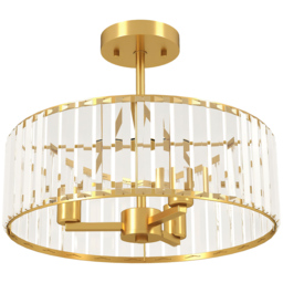 HOMCOM Crystal Ceiling Light Fixture, Semi Flush Mount Modern Crystal Chandelier Ceiling Light for Living Room, Bedroom, Hallway,  Dining Room, E14 Base 3-Lights, Gold Tone - thumbnail 1
