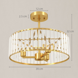 HOMCOM Crystal Ceiling Light Fixture, Semi Flush Mount Modern Crystal Chandelier Ceiling Light for Living Room, Bedroom, Hallway,  Dining Room, E14 Base 3-Lights, Gold Tone - thumbnail 3