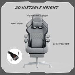 HOMCOM Ergonomic High Back Gaming Chair for Adults, Printed Velvet Computer Recliner Chair with Footrest, Lumbar Support, Adjustable Height and 360° Swivel Seat for Office or Gaming, Grey - thumbnail 7