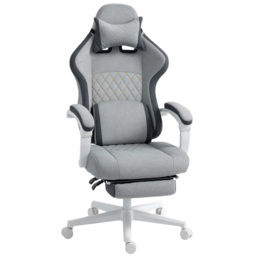 HOMCOM Ergonomic High Back Gaming Chair for Adults, Printed Velvet Computer Recliner Chair with Footrest, Lumbar Support, Adjustable Height and 360° Swivel Seat for Office or Gaming, Grey - thumbnail 1