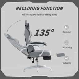 HOMCOM Ergonomic High Back Gaming Chair for Adults, Printed Velvet Computer Recliner Chair with Footrest, Lumbar Support, Adjustable Height and 360° Swivel Seat for Office or Gaming, Grey - thumbnail 6