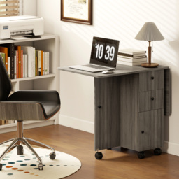 HOMCOM Folding Dining Table for 4-6, Rolling Drop Leaf Table with Storage Drawers, Cabinet and Open Shelf, Extendable Kitchen Table on Wheels, Grey - thumbnail 8