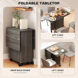 HOMCOM Folding Dining Table for 4-6, Rolling Drop Leaf Table with Storage Drawers, Cabinet and Open Shelf, Extendable Kitchen Table on Wheels, Grey - thumbnail 5