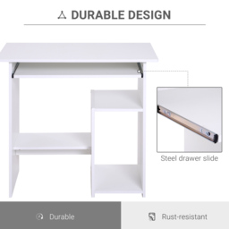 HOMCOM Compact Computer Table with Keyboard Tray, Storage Shelf, Wooden Corner Desk for Home Office, White - Aosom UK - thumbnail 4