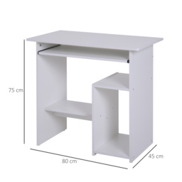 HOMCOM Compact Computer Table with Keyboard Tray, Storage Shelf, Wooden Corner Desk for Home Office, White - Aosom UK - thumbnail 3