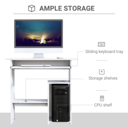 HOMCOM Compact Computer Table with Keyboard Tray, Storage Shelf, Wooden Corner Desk for Home Office, White - Aosom UK - thumbnail 5