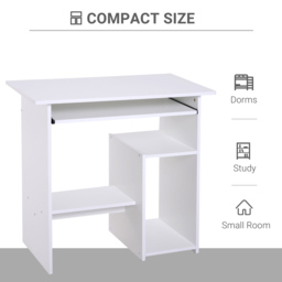 HOMCOM Compact Computer Table with Keyboard Tray, Storage Shelf, Wooden Corner Desk for Home Office, White - Aosom UK - thumbnail 6