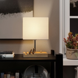 HOMCOM Bedside Lamp with USB A+C Charging Ports and 3 Phone Stands, Modern Table Lamp with Solid Wood Base and Fabric Shade for Bedroom Living Room Office, E27 Socket, Bulb Not Included, White - thumbnail 8
